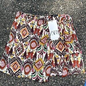 Zara Red and Brown Mini Skater Skort